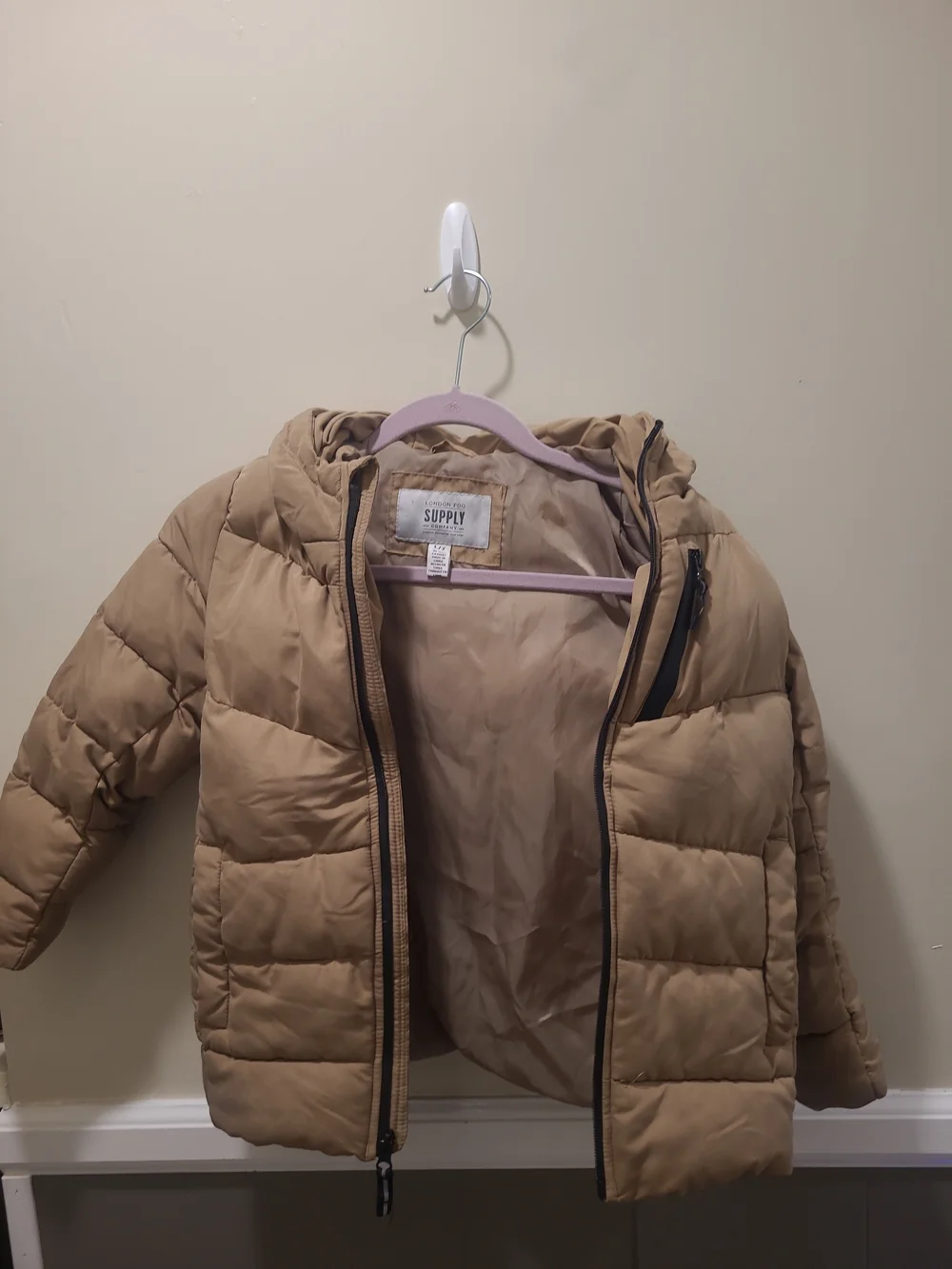 London Fog Kids L7 Hooded Puffer Jacket Tan Winter Coat